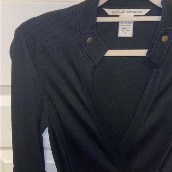 Diane Von Furstenberg Black Wool Belted Biker Wrap Dress Size 8 - Picture 4 of 11